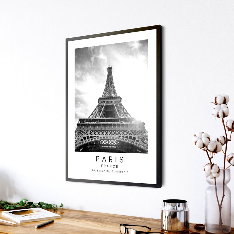 Paris, France Travel Print, Paris Poster, Unique Wallart Decor, Paris Eiffel Tower Black and White Coordinates, France Wall Art Design image 2