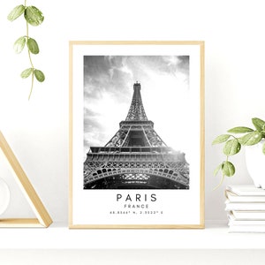 Paris, France Travel Print, Paris Poster, Unique Wallart Decor, Paris Eiffel Tower Black and White Coordinates, France Wall Art Design image 7