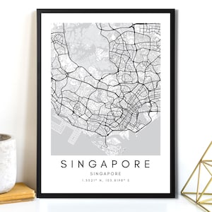 Singapore kaart afdrukbare muurkunst - Singapore stadskaart muur print - Singapore routekaart muur poster - Singapore kaart kunst cadeau - minimalistische kaarten