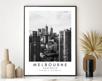 Melbourne Print, Melbourne Poster, Unique Wallart Decor, Melbourne Black and White Coordinates, Australia Wall Art