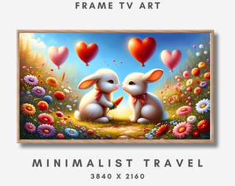 Cute Valentines Day Bunny Art File, Watercolour Valentines Digital Download TV Canvas Art, Cute Bunny Love For Samsung TV Art