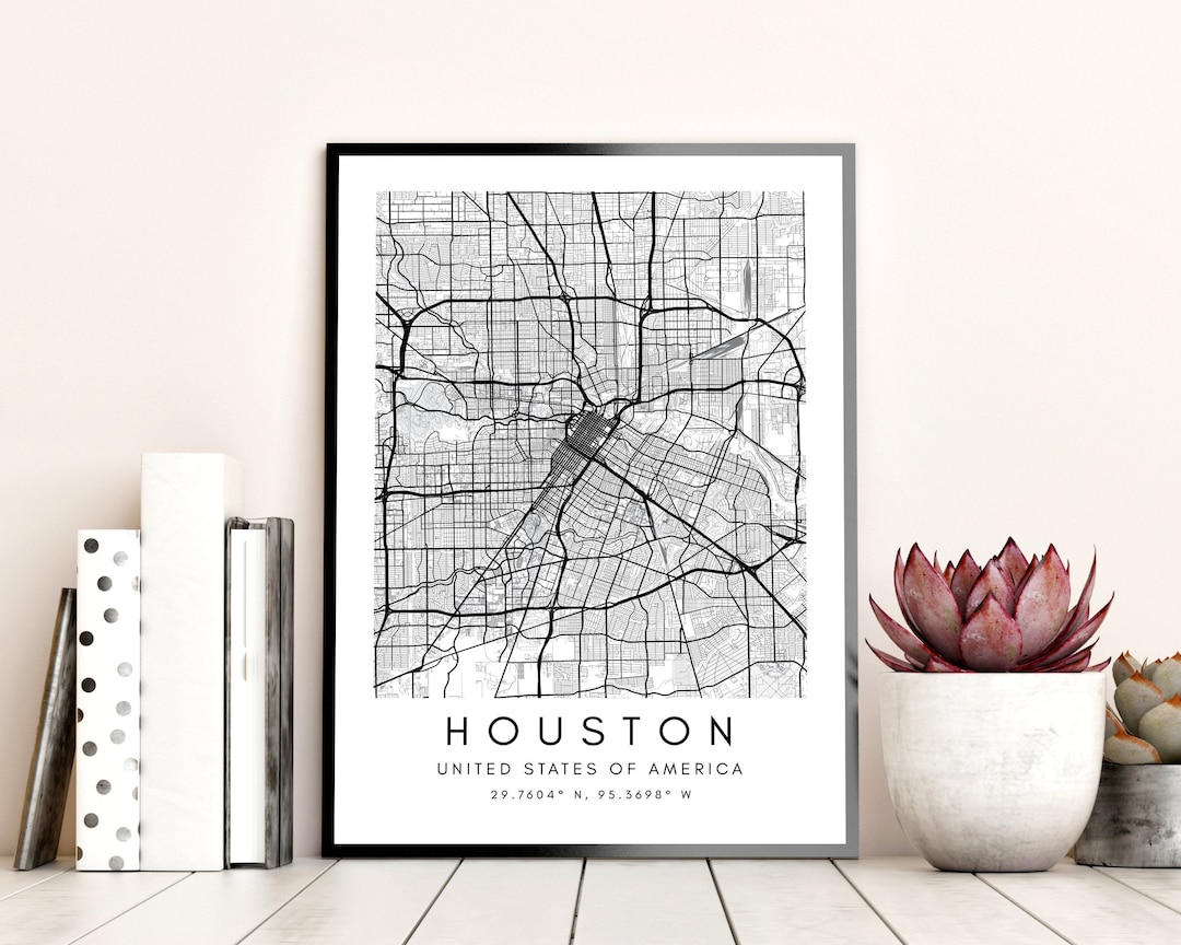 Houston Map Wall Art Print - Home Wall Decor Gift - Houston City Map ...