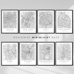 Individuell angefertigte Stadt Karte in Schwarzweiß, Auswahl von über 140+ Globalen Städten, minimalistisches Reiseziel Poster mit Koordinaten