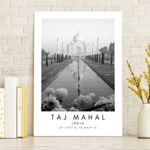 Taj Mahal Instant Print Art – Taj Mahal Printable Art Work – Indian Taj Mahal Poster Art – Taj Mahal Wall Print Art - Impresión en blanco y negro