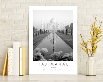 Taj Mahal Instant Print Art – Taj Mahal Printable Art Work – Indian Taj Mahal Poster Art – Taj Mahal Wall Print Art - Black and White Print