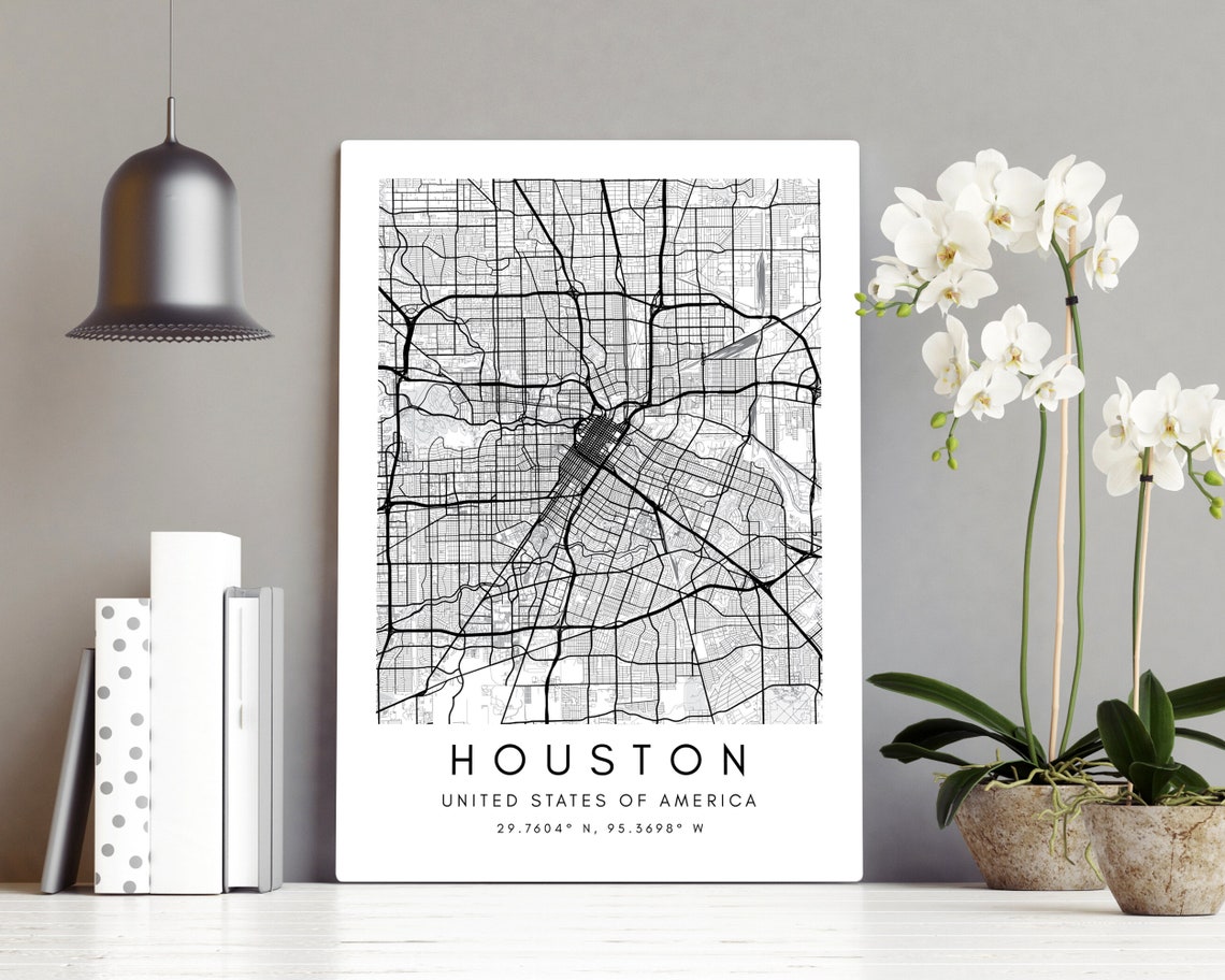 Houston Map Wall Art Print Home Wall Decor Gift Houston | Etsy