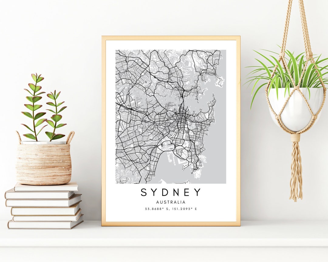 Sydney City Wall Art Print Sydney Street Map Wall Poster Sydney