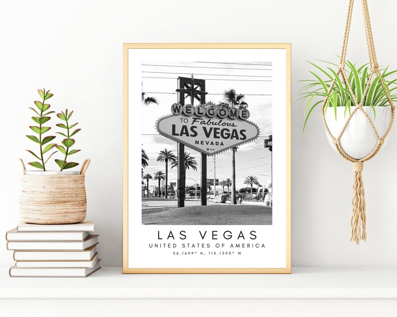 Las Vegas Travel Print, Vegas Poster, Unique Wallart Decor, Las Vegas Skyline, Nevada Black and White Coordinates, United States Travel Art image 1