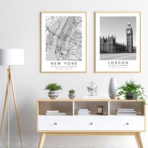 London City Print, London Poster, Unique Wallart Decor, London Big Ben, London Black and White Coordinates, United Kingdom Travel Art image 9