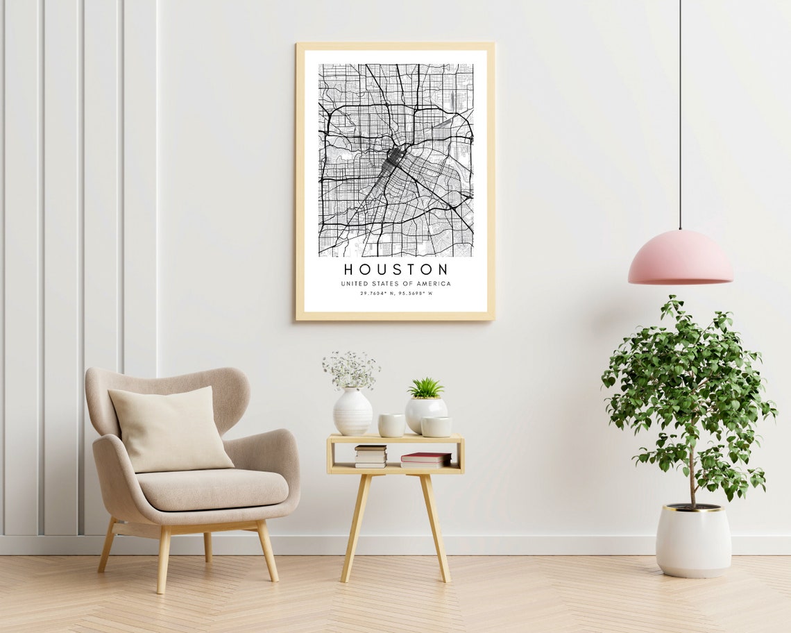 Houston Map Wall Art Print Home Wall Decor Gift Houston | Etsy