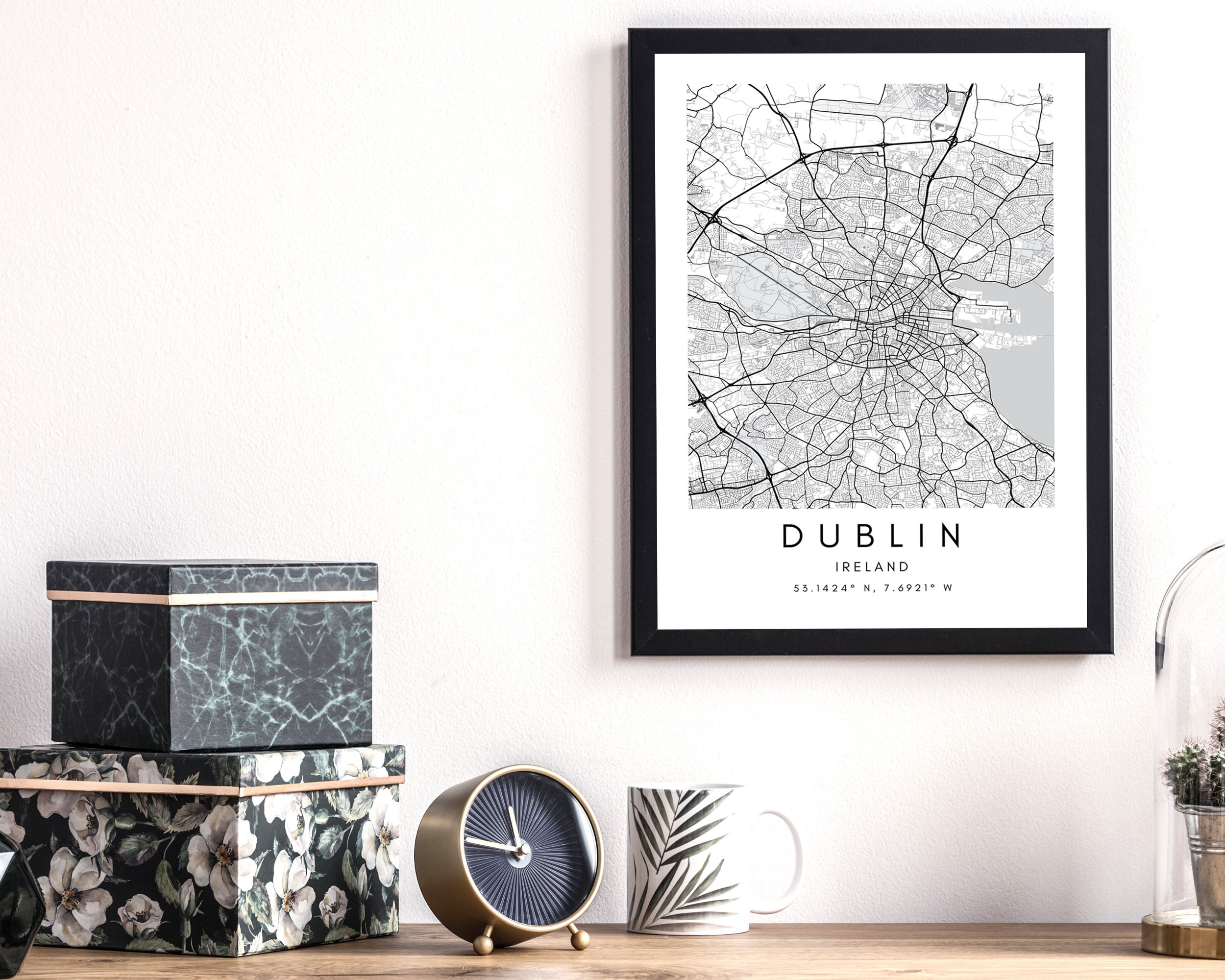 Dublin Ireland Map Wall Art Prints Dublin City Map Poster Etsy Ireland