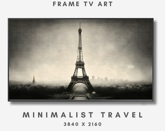 Elegant Eiffel Tower Canvas Art - Parisian Minimalist Painting, Monochrome Paris Decor, Frame TV Art Vintage, Samsung TV Art Download