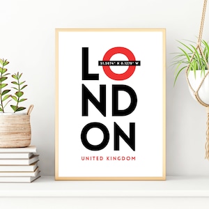 London City Coordinates Print, Minimalist London Art, London Underground Design, Minimalist Typography London Print, London Poster Print