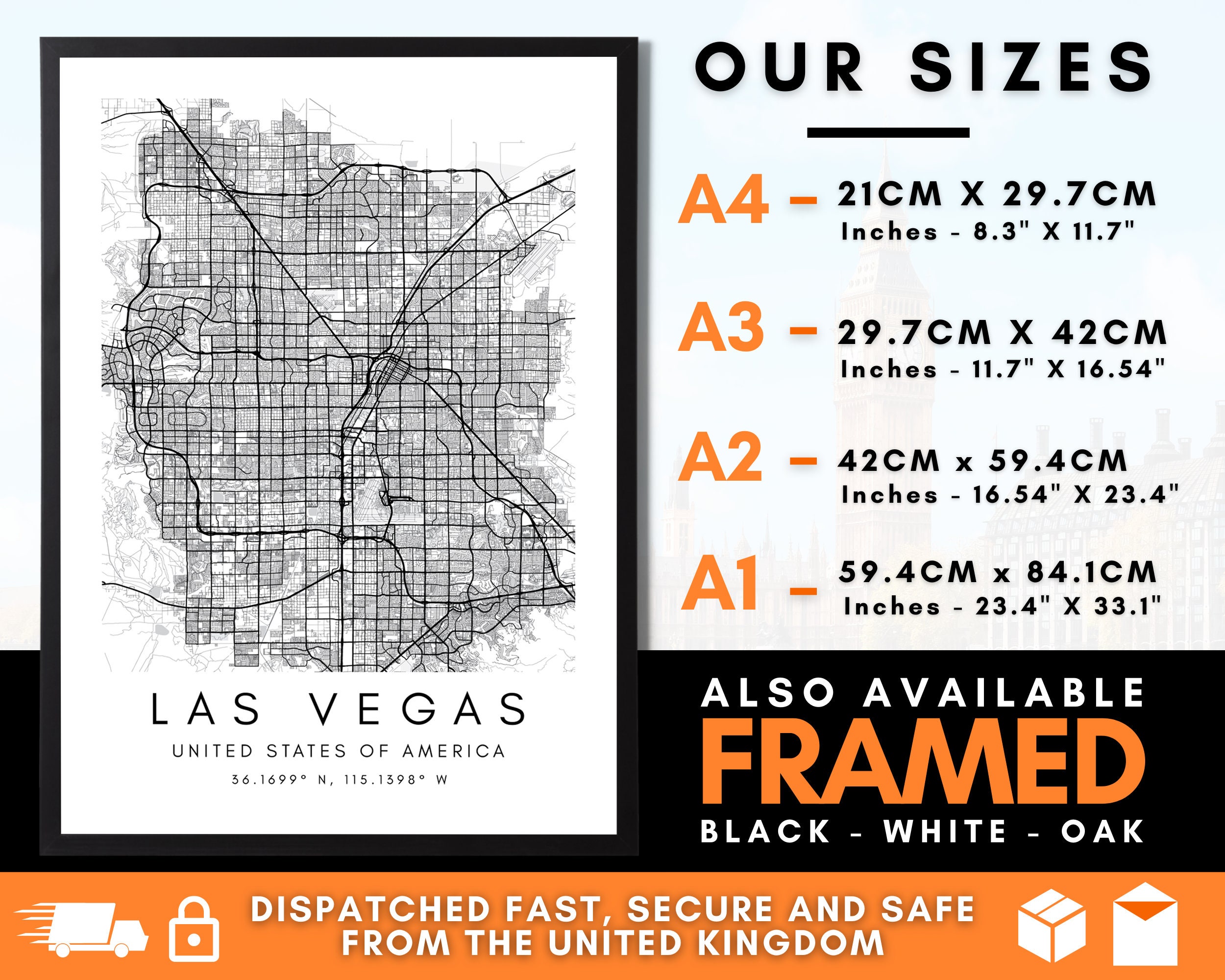 Las Vegas Map Poster Print Las Vegas Map Art Print Las Etsy UK