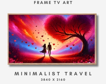 Valentines Day Love Under The Trees, Loving Sunset Art File With Vibrant Colors Valentines Digital TV Canvas Art For Samsung TV Art