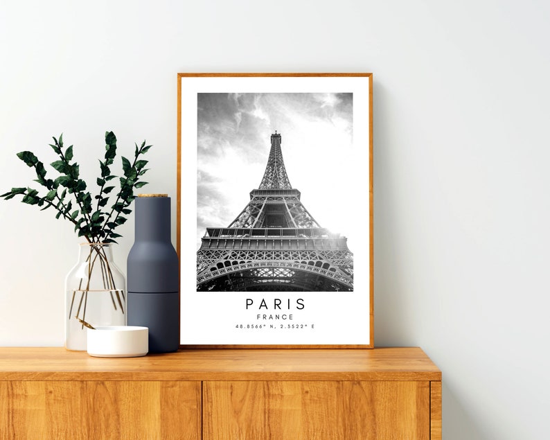 Paris, France Travel Print, Paris Poster, Unique Wallart Decor, Paris Eiffel Tower Black and White Coordinates, France Wall Art Design image 3