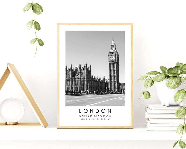 London City Print, London Poster, Unique Wallart Decor, London Big Ben, London Black and White Coordinates, United Kingdom Travel Art image 8