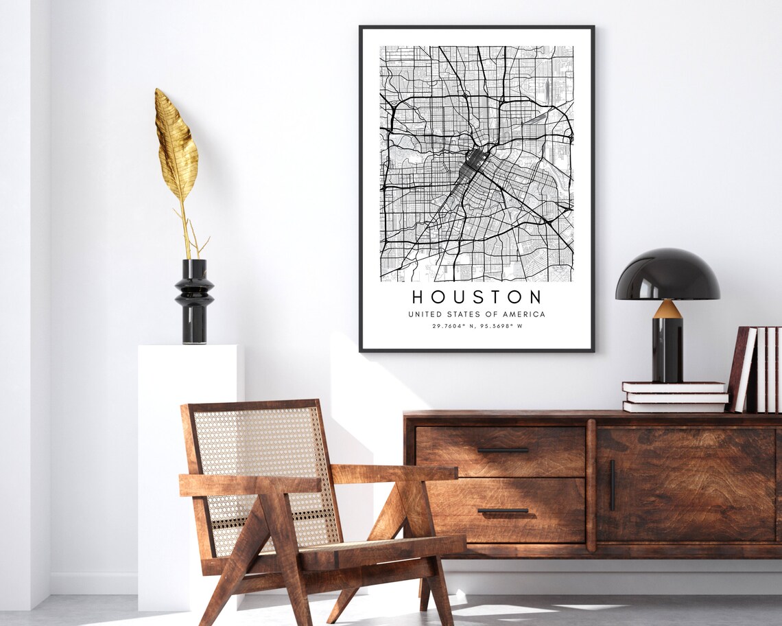 Houston Map Wall Art Print Home Wall Decor Gift Houston | Etsy