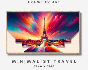 Samsung Tv Art Abstract Eiffel Tower TV Canvas Art - Parisian Colorful Minimalist, Outstanding Paris Decor, Frame TV Art Vintage,