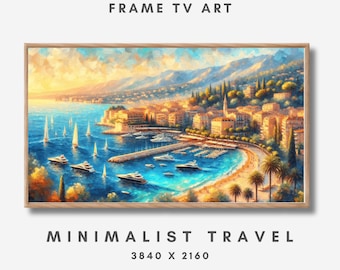 French Riviera TV Canvas Art - French Beach Chic Minimalist, Mediterranean Seascape, Frame TV Art Vintage, Samsung TV Art