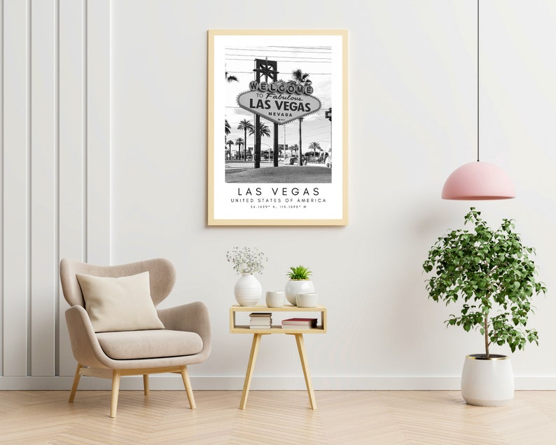 Las Vegas Travel Print, Vegas Poster, Unique Wallart Decor, Las Vegas Skyline, Nevada Black and White Coordinates, United States Travel Art image 9