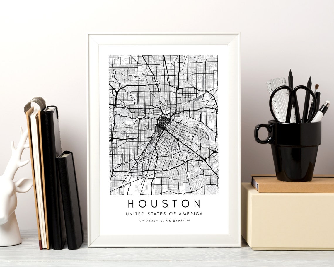 Houston Map Wall Art Print Home Wall Decor Gift Houston | Etsy