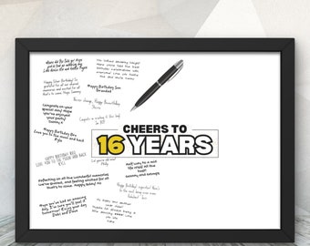 Poster Signature du 16e anniversaire, format A3 - Alternative mémorable au livre d'or - Célébrations marquantes de ses 16 ans - Cadeau souvenir spécial d'anniversaire