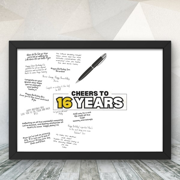 16th Birthday Signature Poster A3 Size - Memorable Guest Book Alternative - 16 Year Milestone Celebrations - Special Birthday Keepsake Gift