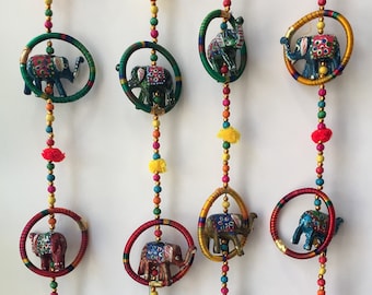 Indisk elefanthängande dekoration: Boho klockor och klockspelsmobil