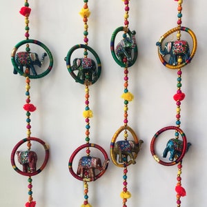 INDIAN HANGING ELEPHANTS in Hoops Decoration Wall Door Window Hanging Tota Bells Chimes Mobiles Wind Chimes String Decorations Boho