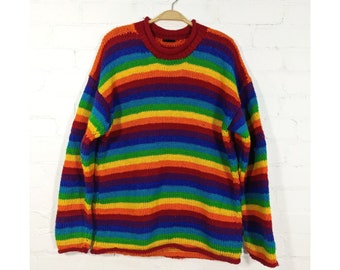 RAINBOW Wool JUMPER Sweater HIPPIE Hippy Jumper Boho Handmade Ethical Fairtrade