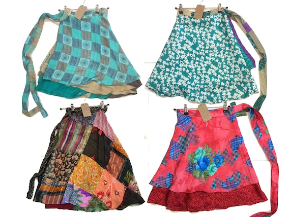 Buy 10 Piece Indian Handmade Boho Knee Length 21 Silk Sari Wrap Mini Skirts  Vintage Summer Silk Skirts Online in India - Etsy