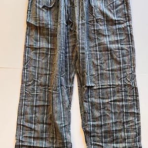 Randiga UNISEX HIPPIE Cargobyxor Boho Hippy Nepal Byxor Lösa Yogabyxor Vuxen Tonåring Funky Festival Strand Blue/Grey