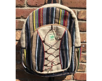 HANF CANVAS RUCKSACK Rucksack Tasche Hippie Schulter Strand Laptop Schule College Universität Reise Festival Gitter