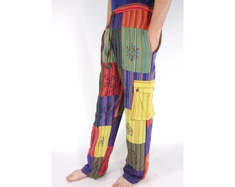 HIPPIE Multi Patchwork Cargobyxor Boho Hippy Nepal Byxor UNISEX Randiga Lösa Yogabyxor Vuxen Tonåring Funky Festival Strand