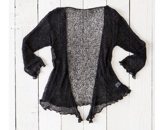 épaule d'épaule en tricot ample pour femme, ouvert sur le devant, veste légère à nouer sur le devant, cardigan court, gothique gothique, haut, taille unique, pull boléro