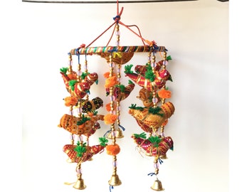 Décoration d'oiseaux suspendus, carillon Mobile indien, porte murale, fenêtre suspendue, cloches Tokri, carillons éoliens, décorations à cordes, style Boho