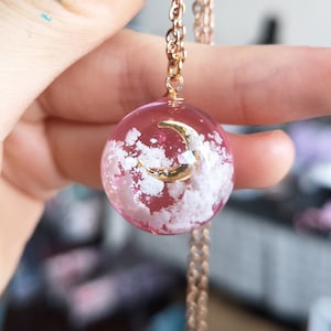 Pink  Sky Cloud Resin Necklace, Fluffy White Clouds, lunar moon Nature Gift for Her,Jewellery for Women,Orb of the sky|sky resin pendant