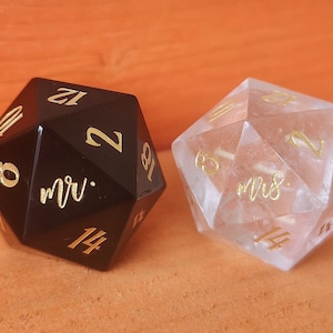 Set Mr Mrs D20 Dice | Wedding Dice | Groom and Bride | Dungeons & Dragons | DND Dice | Stone Dice | Crystal Dice | DND Dice Set | DND Gifts
