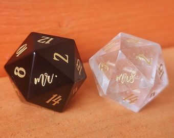 Set Mr Mrs D20 Dice | Wedding Dice | Groom and Bride | Dungeons & Dragons | DND Dice | Stone Dice | Crystal Dice | DND Dice Set | DND Gifts