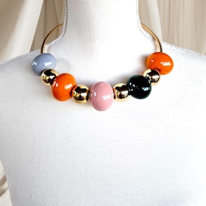 Big Bubblegum Bead Chunky Choker Necklace, Multicolor Large Beaded Statement Necklace, Large Glossy Beaded Choker, Best Gift For Her