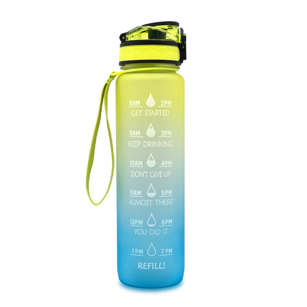 glass water bottle with time marker