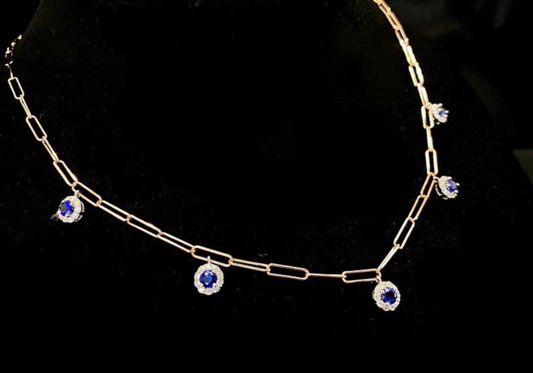Natural Sapphire Paperclip Necklace Sapphire Drop Necklace - Etsy
