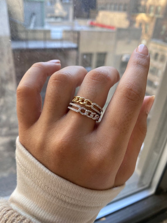 Round Diamond Cuban Link Ring – Solitaire Jewels