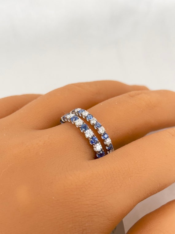 Gemstone Diamond Band Real Gold Eternity Rings Sapphire Ring