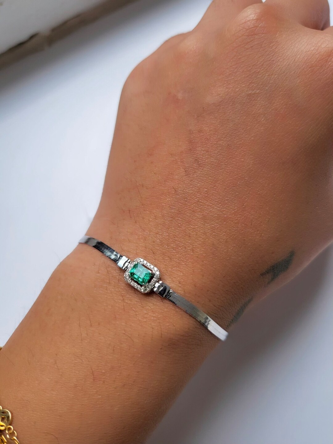 Emerald Bracelet 18k Gold, White Gold Emerald Bracelet, Emerald and