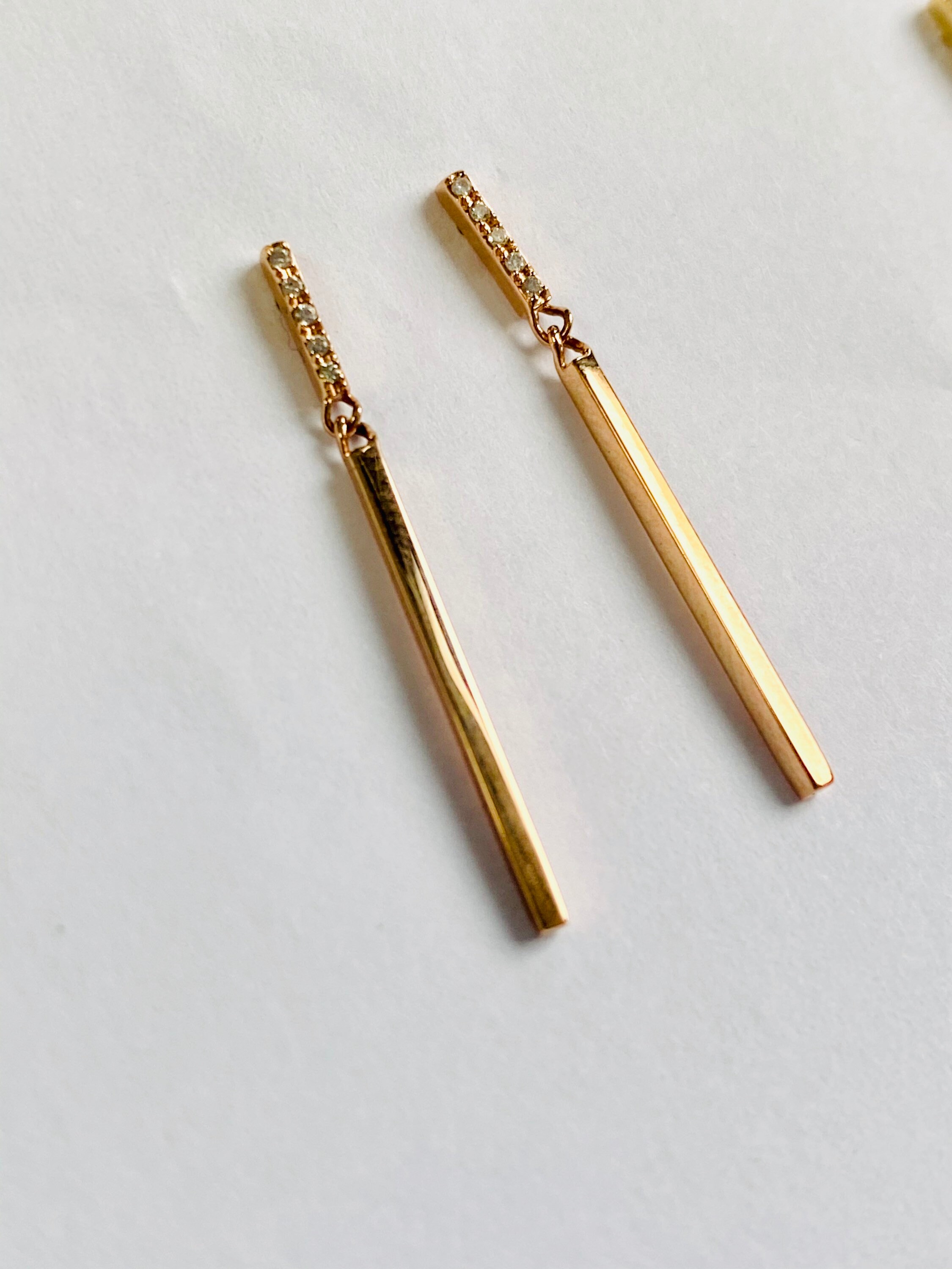 14k Gold Bar Dangle Earrings Solid Gold Dangle Earrings Etsy