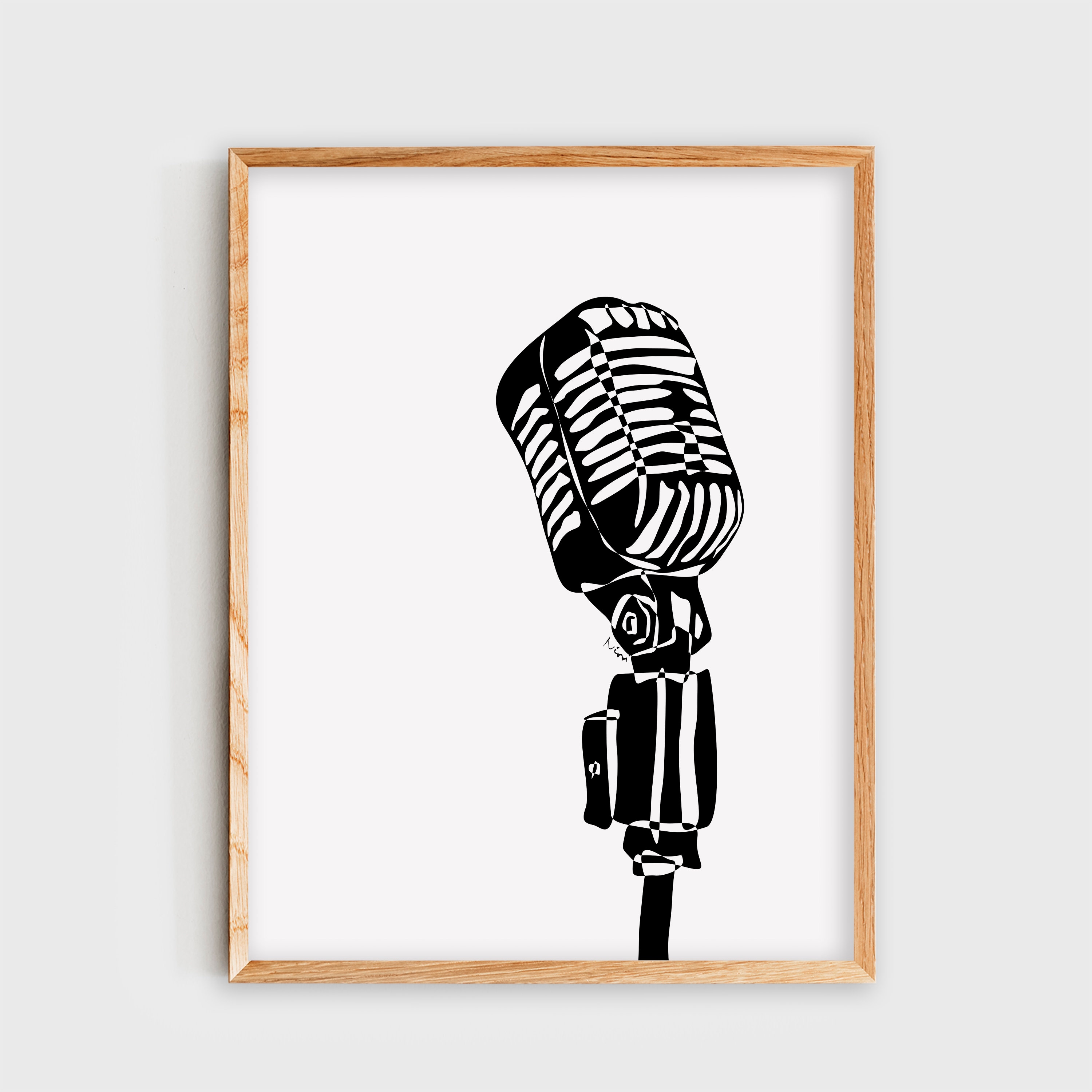 Vintage Microphone Wall Art, Microphone Music Poster, Black Minimalist Digital Art Print, Music