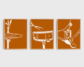 Drum Set Wall Art Prints: Minimalist Music Room Decor (Digital Download)