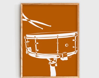 Snare Drum Wall Art, Drums Poster, Minimalist Terra Cotta Tenne Digital Art Print, Music Room Decor, Music Studio Decor, Gift